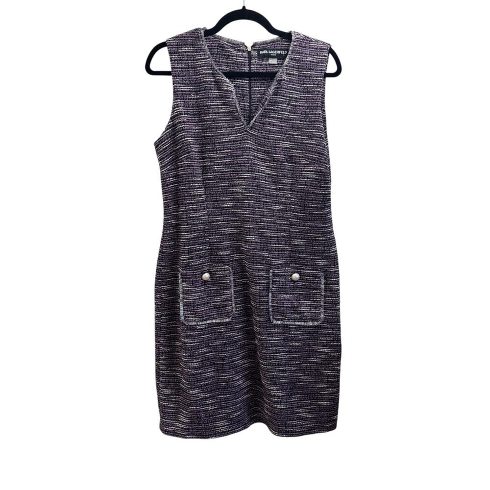Karl Lagerfeld Sleeveless Heathered Purple Tweed Shift Dress